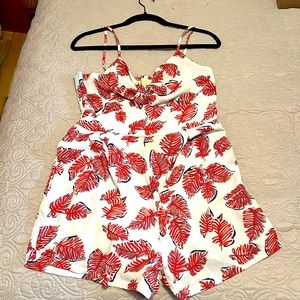 Red, white and navy tropical romper